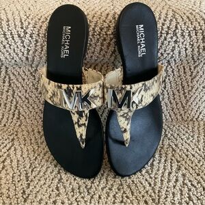 Michael Kors Black and Creme Leather Sandals